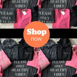 Singular Shok “Please Only Healthy Vibes” Pink Crew Neck Sweatshirt.